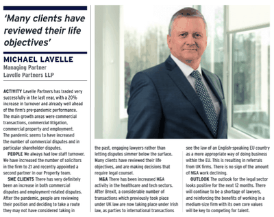 Managing Partner Michael Lavelle speaks to Business Plus Magazine about firm performance and increasing commercial, litigation and property activity in the legal sector.